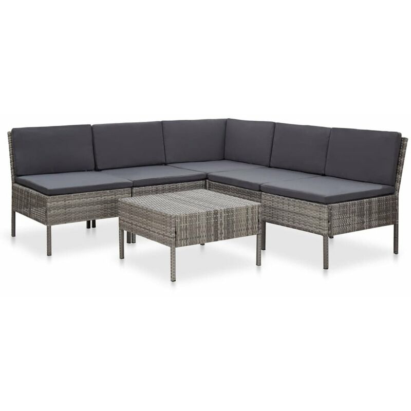 

Set de muebles de jardin 6 pzas y cojines ratan sintetico gris
