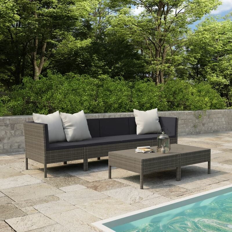 

Set de muebles de jardín 6 pzas y cojines ratán sintético gris