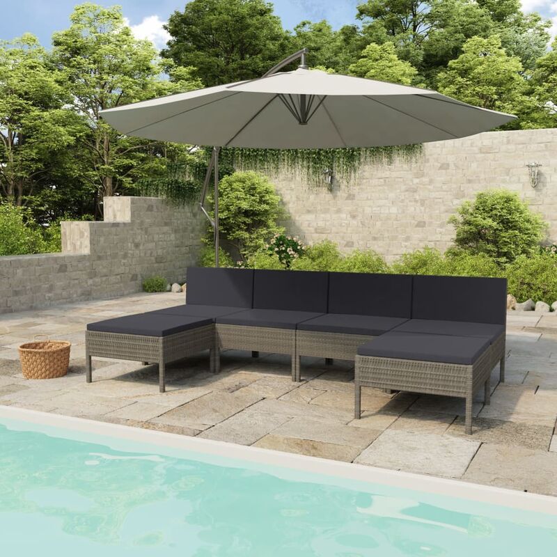 

Set de muebles de jardín 6 pzas y cojines ratán sintético gris