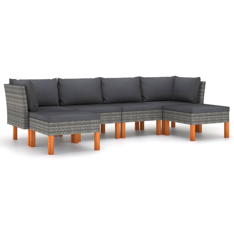 

Set de muebles de jardín 6 pzas y cojines ratán sintético gris