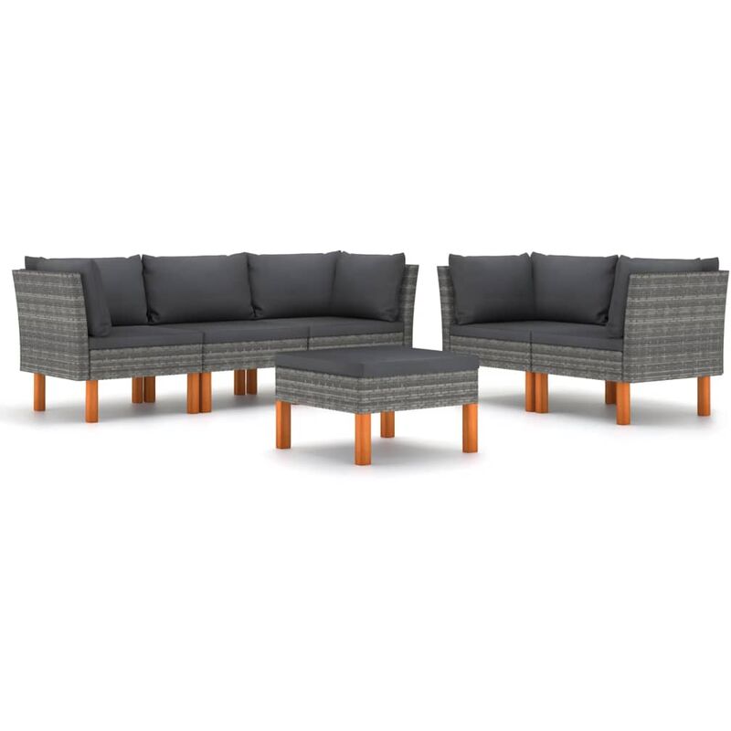 

Set de muebles de jardín 6 pzas y cojines ratán sintético gris