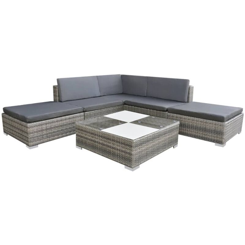 

Set de muebles de jardín 6 pzas y cojines ratán sintético gris