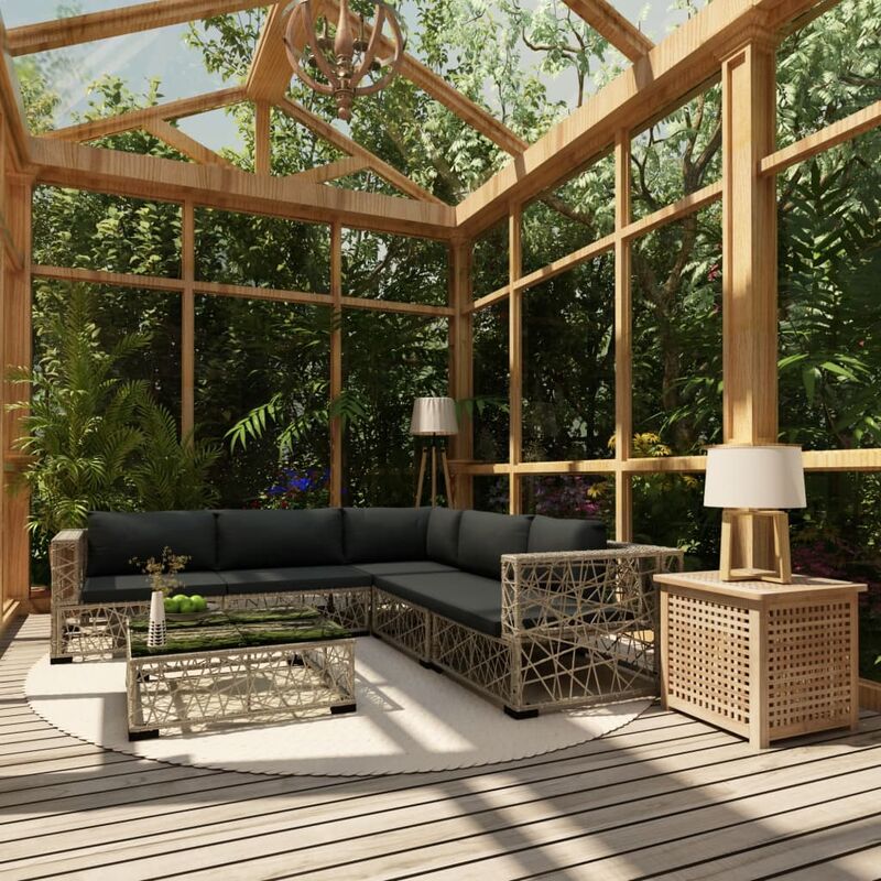 

Set de muebles de jardín 6 pzas y cojines ratán sintético gris