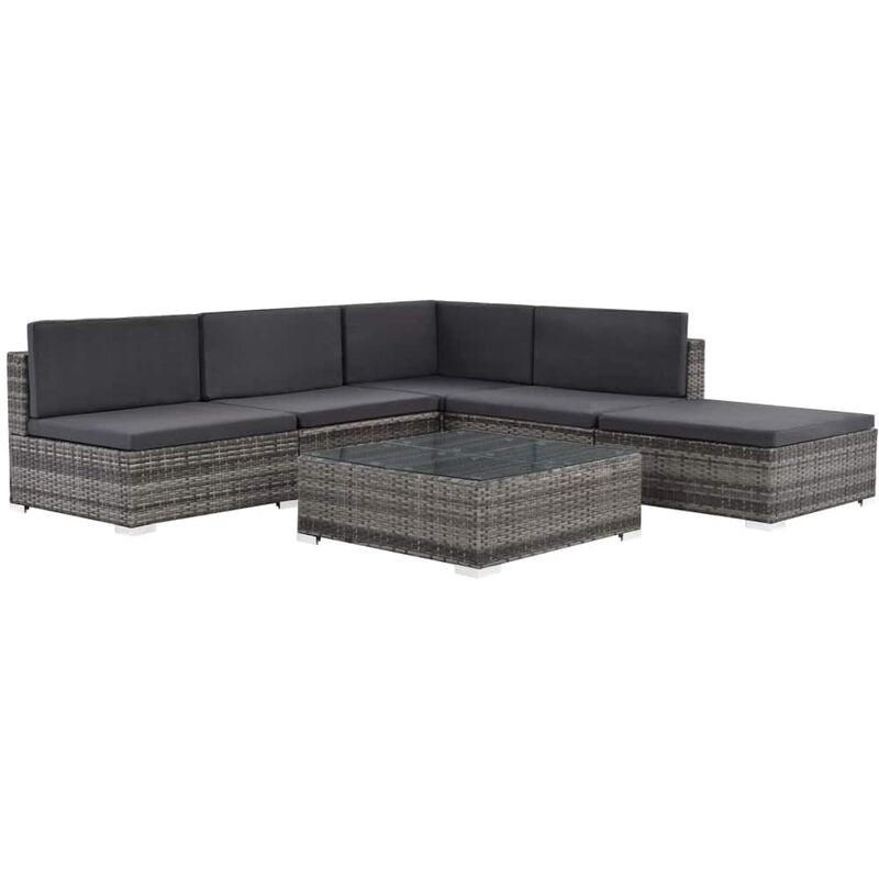 

Set de muebles de jardín 6 pzas y cojines ratán sintético gris