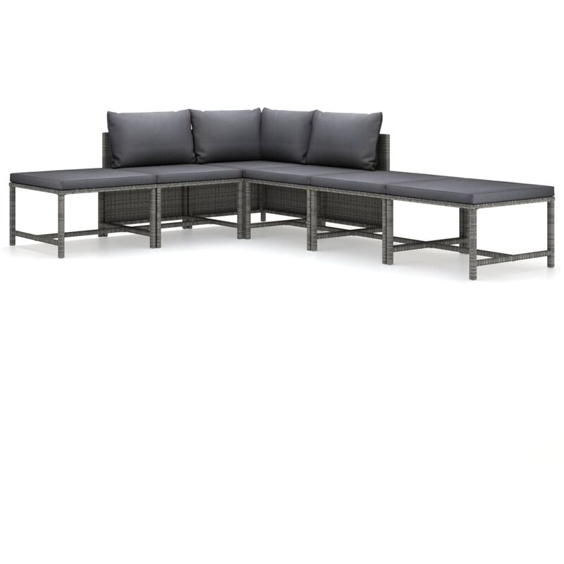 

Set de muebles de jardín 6 pzas y cojines ratán sintético gris