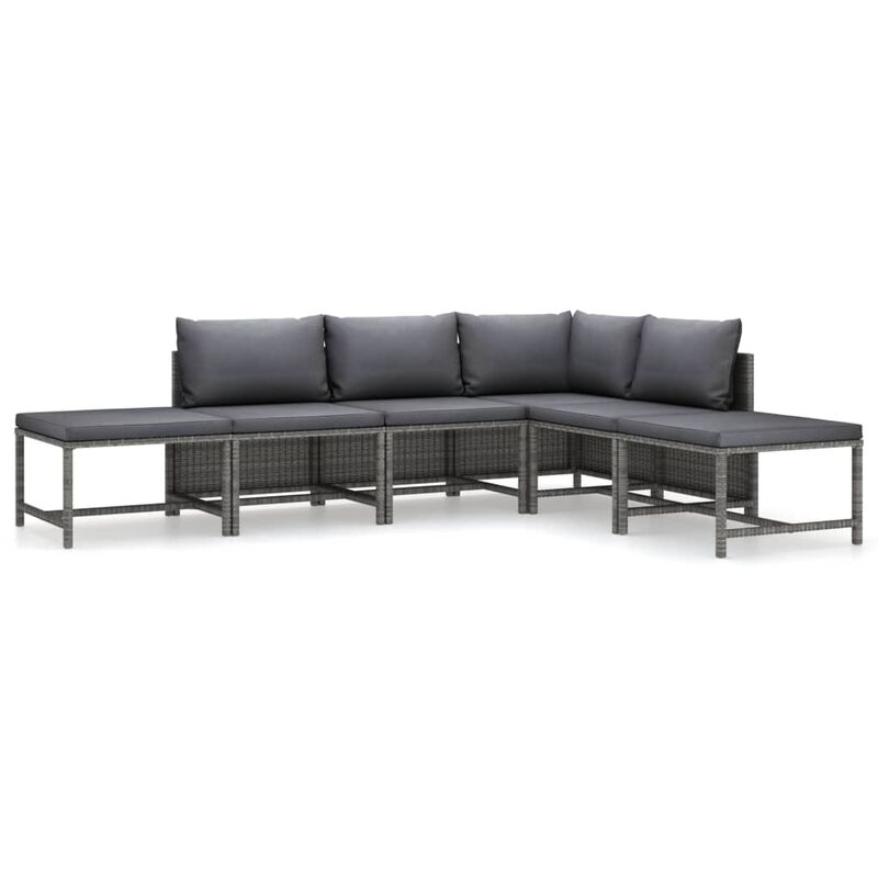 

Set de muebles de jardín 6 pzas y cojines ratán sintético gris