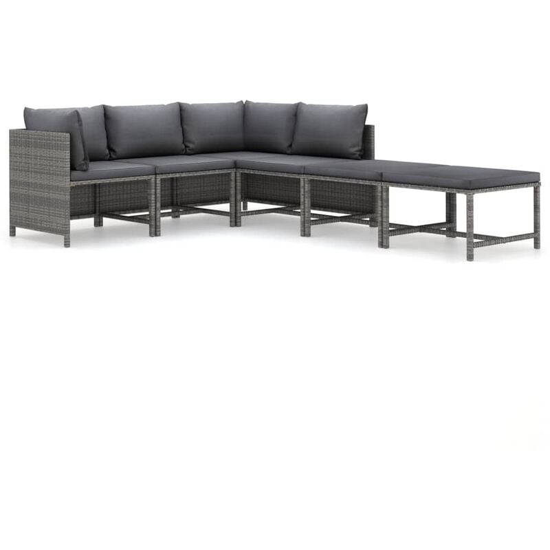 

Set de muebles de jardín 6 pzas y cojines ratán sintético gris