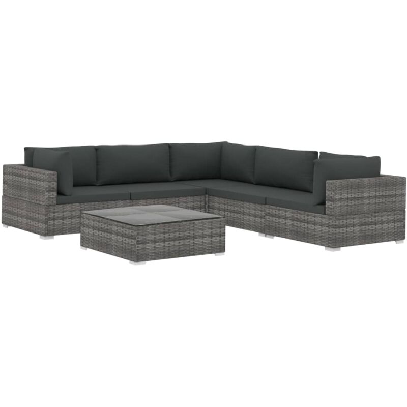 

Set de muebles de jardín 6 pzas y cojines ratán sintético gris - Gris - Vidaxl