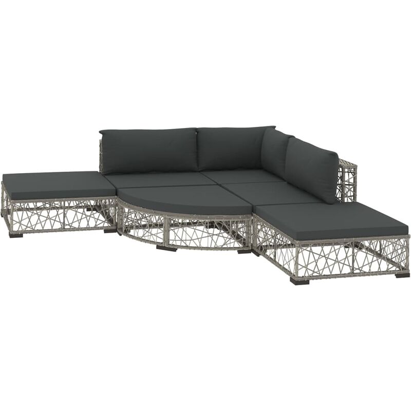 

vidaXL Set de muebles de jardín 6 pzas y cojines ratán sintético gris - Gris