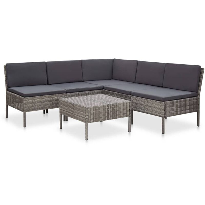 

vidaXL Set de muebles de jardín 6 pzas y cojines ratán sintético gris - Gris