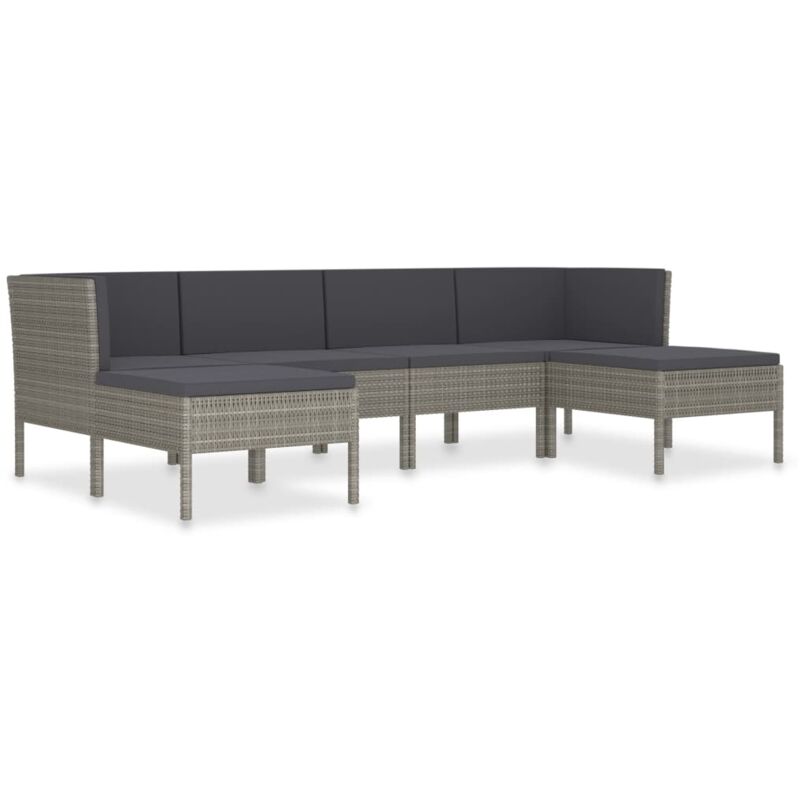 

vidaXL Set de muebles de jardín 6 pzas y cojines ratán sintético gris - Gris