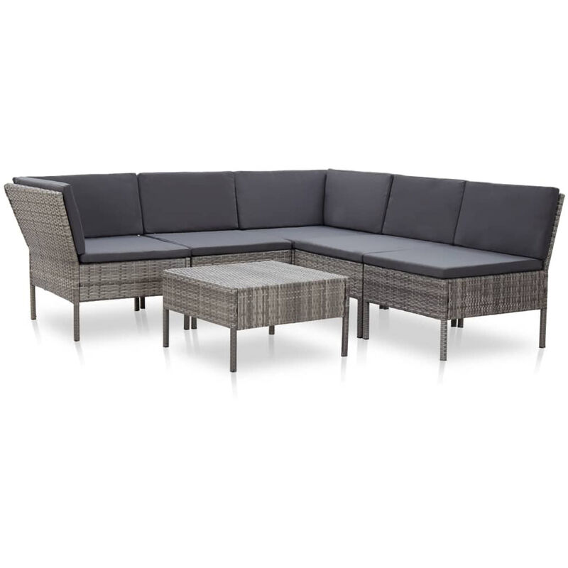 

Set de muebles de jardin 6 pzas y cojines ratan sintetico gris