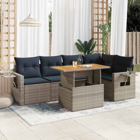 Set de muebles de jardín 6 pzas y cojines ratán sintético gris