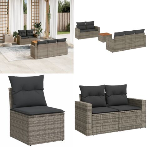 Set de muebles de jardín 6 pzas y cojines ratán sintético gris - Muebles de jardín - Sofás de jardín