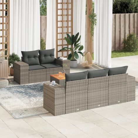 Set de muebles de jardín 6 pzas y cojines ratán sintético gris vidaXL