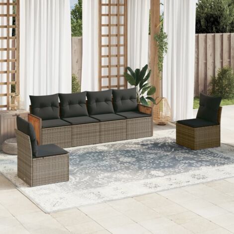 Set de muebles de jardín 6 pzas y cojines ratán sintético gris vidaXL