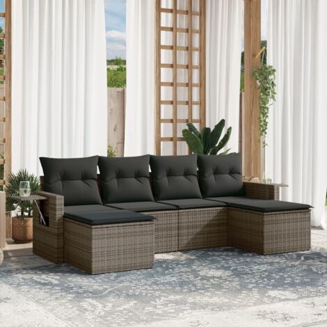 Set de muebles de jardín 6 pzas y cojines ratán sintético gris vidaXL