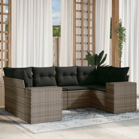 Set de muebles de jardín 6 pzas y cojines ratán sintético gris vidaXL