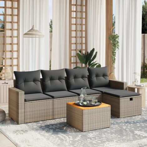 Set de muebles de jardín 6 pzas y cojines ratán sintético gris vidaXL