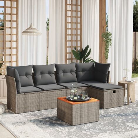 Set de muebles de jardín 6 pzas y cojines ratán sintético gris vidaXL