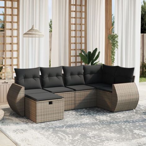 Set de muebles de jardín 6 pzas y cojines ratán sintético gris vidaXL