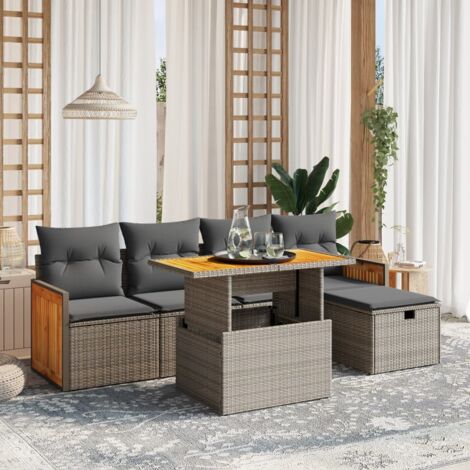 Set de muebles de jardín 6 pzas y cojines ratán sintético gris vidaXL