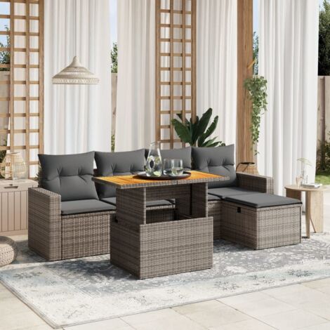 Set de muebles de jardín 6 pzas y cojines ratán sintético gris vidaXL