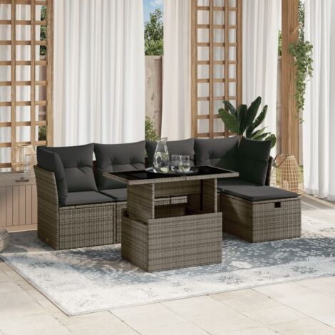 Set de muebles de jardín 6 pzas y cojines ratán sintético gris vidaXL