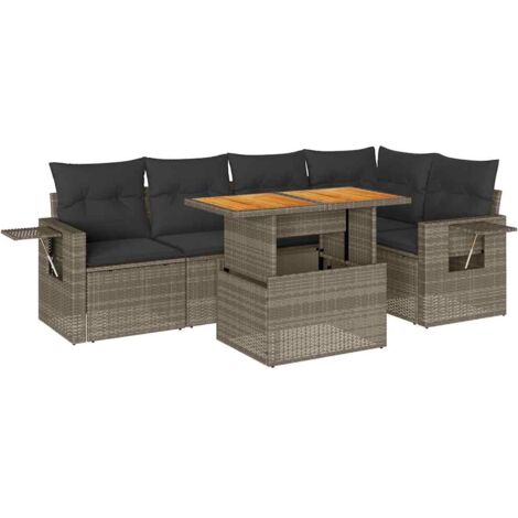 Set de muebles de jardín 6 pzas y cojines ratán sintético gris vidaXL
