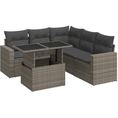 Set de muebles de jardín 6 pzas y cojines ratán sintético gris vidaXL