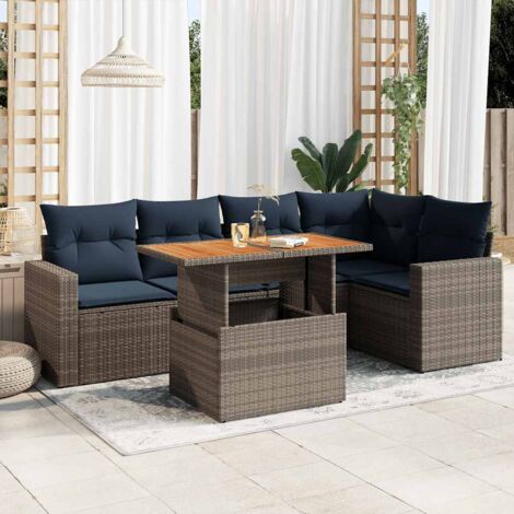 Set de muebles de jardín 6 pzas y cojines ratán sintético gris vidaXL
