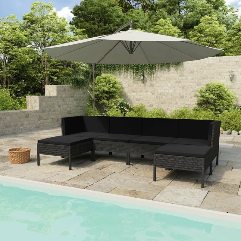 

Set de muebles de jardin 6 pzas y cojines ratan sintetico negro