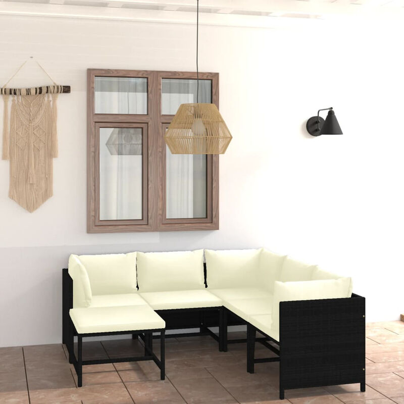 

Set de muebles de jardin 6 pzas y cojines ratan sintetico negro