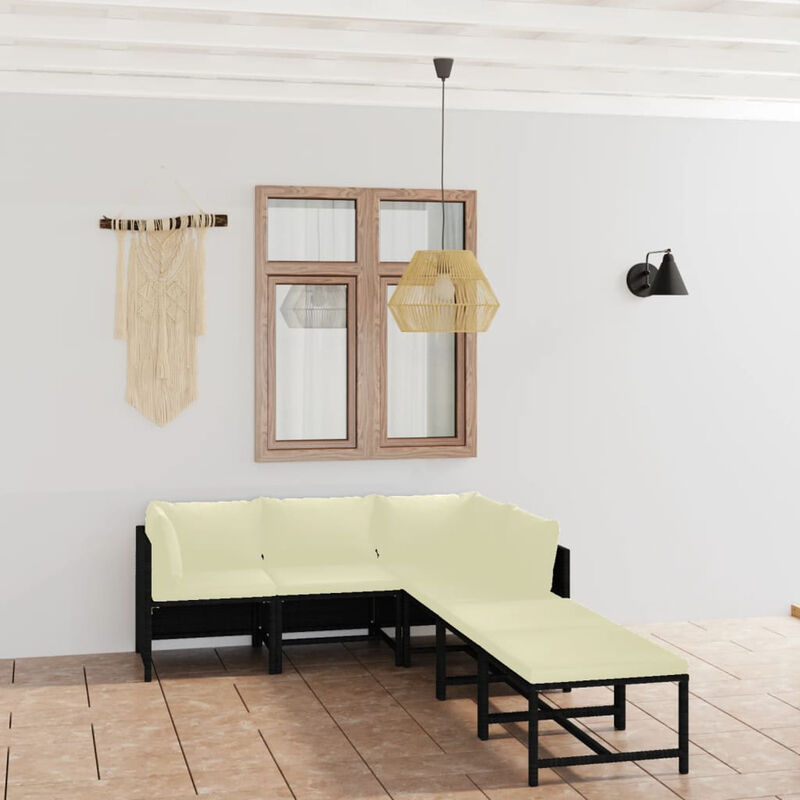 

Set de muebles de jardin 6 pzas y cojines ratan sintetico negro