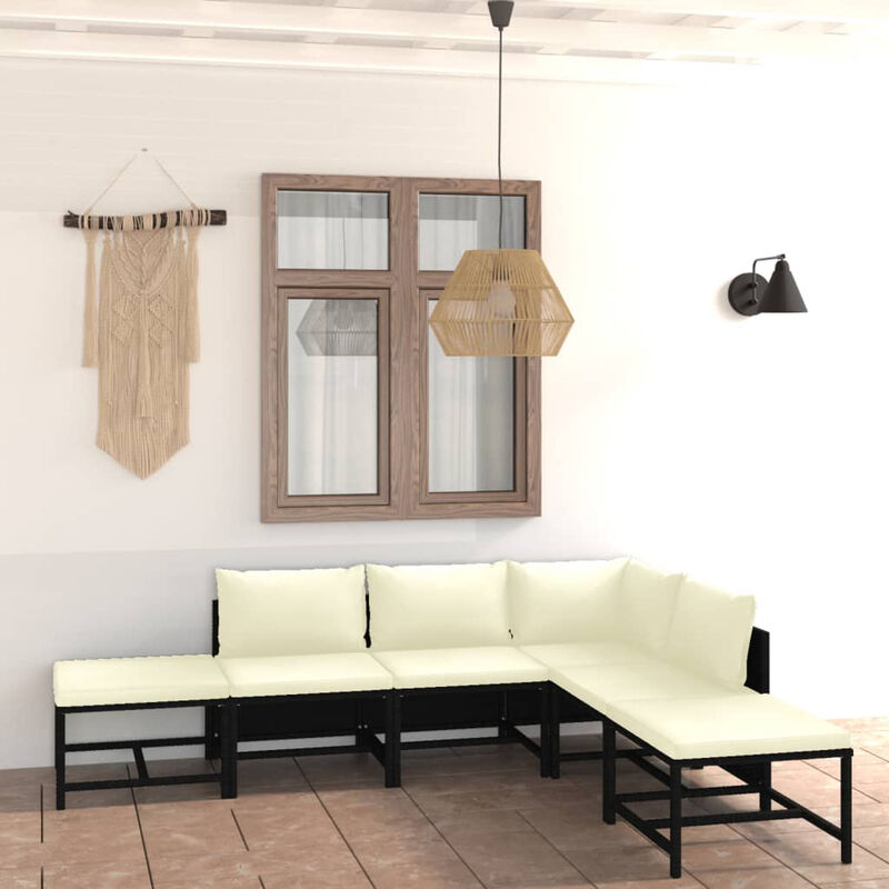 

Set de muebles de jardin 6 pzas y cojines ratan sintetico negro