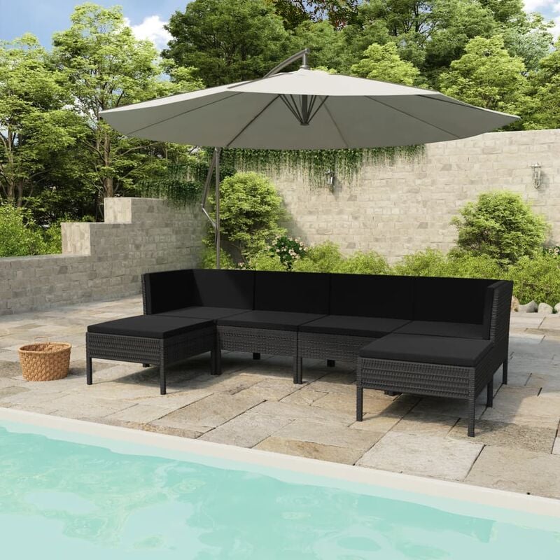 

Set de muebles de jardín 6 pzas y cojines ratán sintético negro
