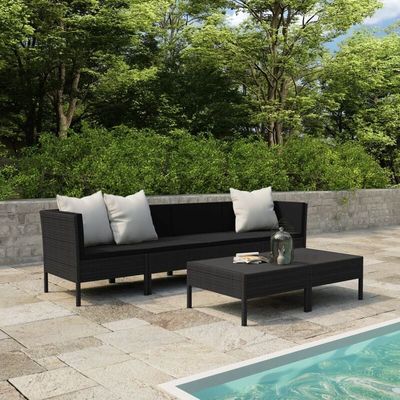 

Set de muebles de jardín 6 pzas y cojines ratán sintético negro