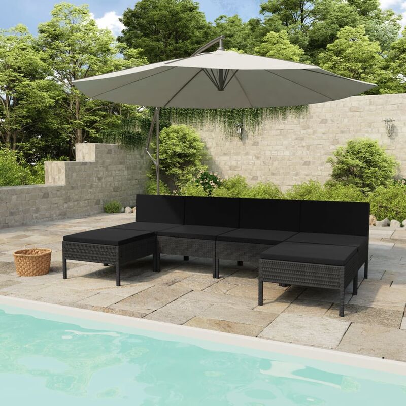 

Set de muebles de jardín 6 pzas y cojines ratán sintético negro