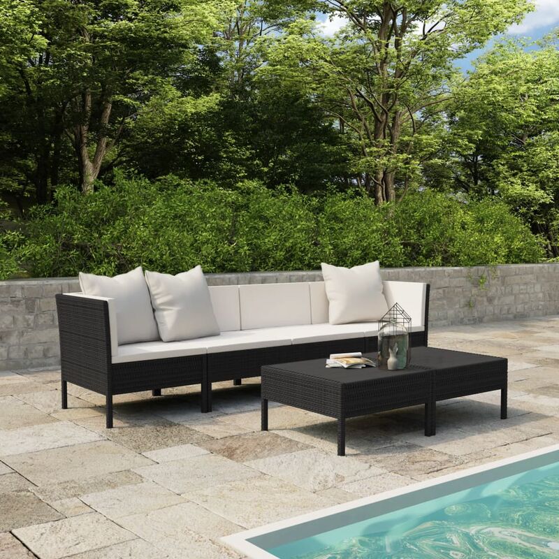 

Set de muebles de jardín 6 pzas y cojines ratán sintético negro