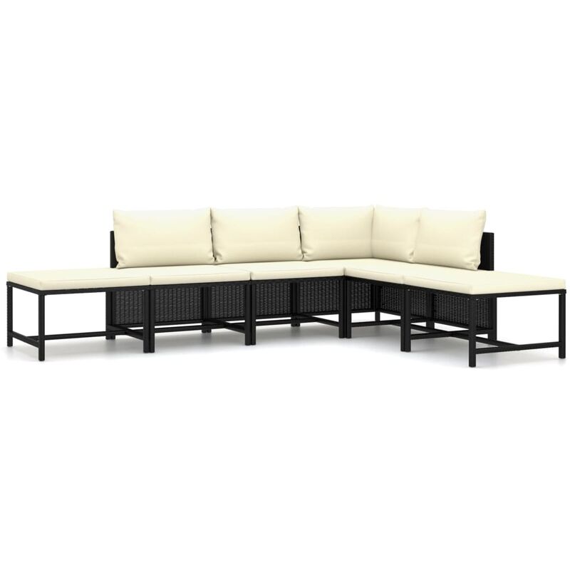 

Set de muebles de jardín 6 pzas y cojines ratán sintético negro