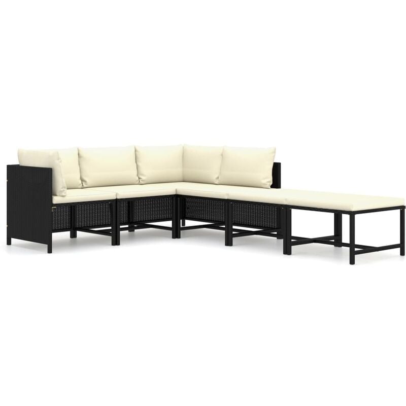 

Set de muebles de jardín 6 pzas y cojines ratán sintético negro