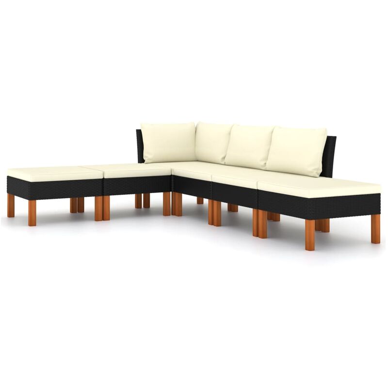 

Set de muebles de jardín 6 pzas y cojines ratán sintético negro