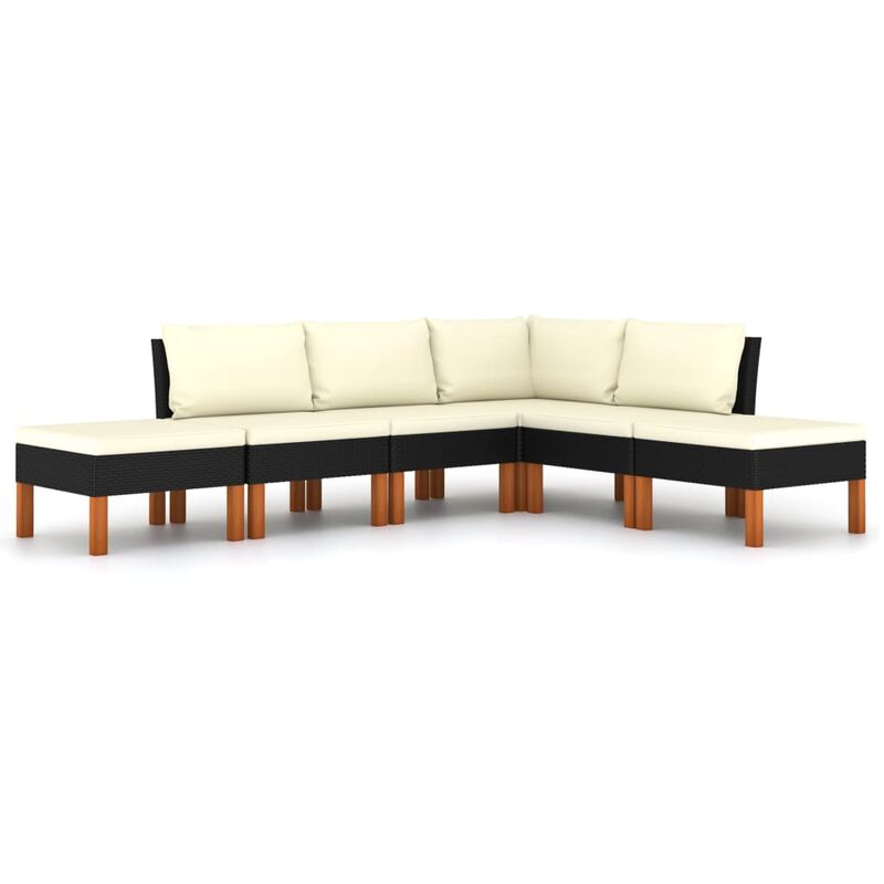 

Set de muebles de jardín 6 pzas y cojines ratán sintético negro