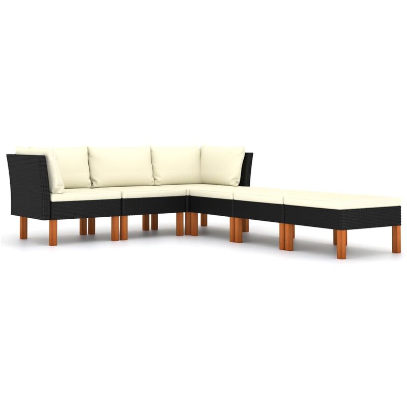 

Set de muebles de jardín 6 pzas y cojines ratán sintético negro