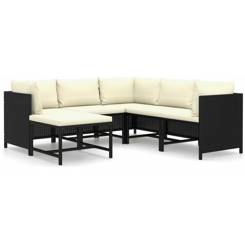 

Set de muebles de jardín 6 pzas y cojines ratán sintético negro