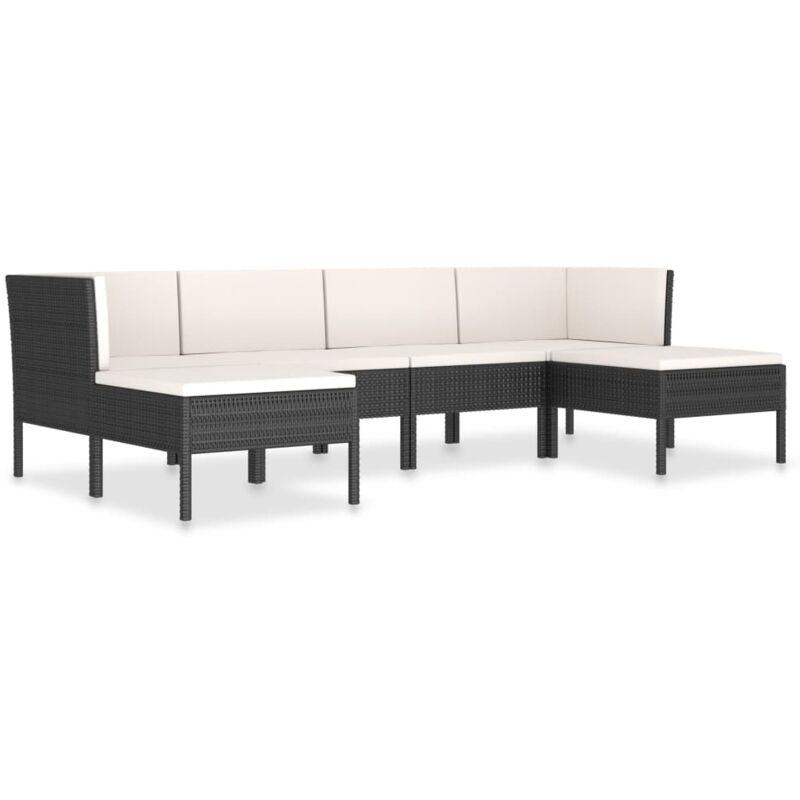 

vidaXL Set de muebles de jardín 6 pzas y cojines ratán sintético negro - Negro