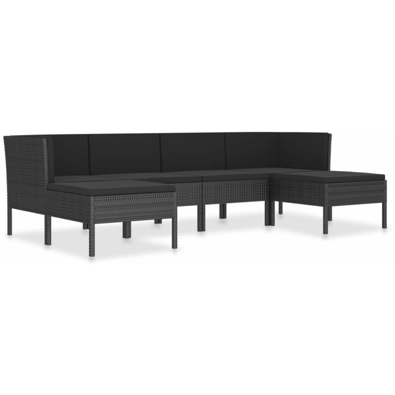 

vidaXL Set de muebles de jardín 6 pzas y cojines ratán sintético negro - Negro