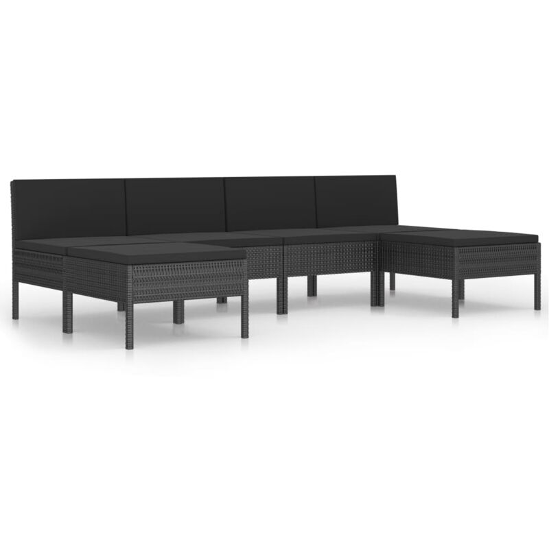 

vidaXL Set de muebles de jardín 6 pzas y cojines ratán sintético negro - Negro