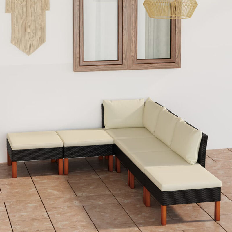 

Set de muebles de jardin 6 pzas y cojines ratan sintetico negro