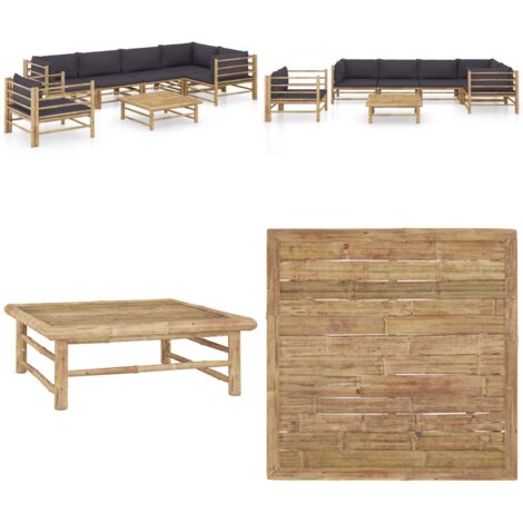 Set de muebles de jardín 7 piezas bambú con cojines gris oscuro - Cojines de jardín - Muebles de exterior